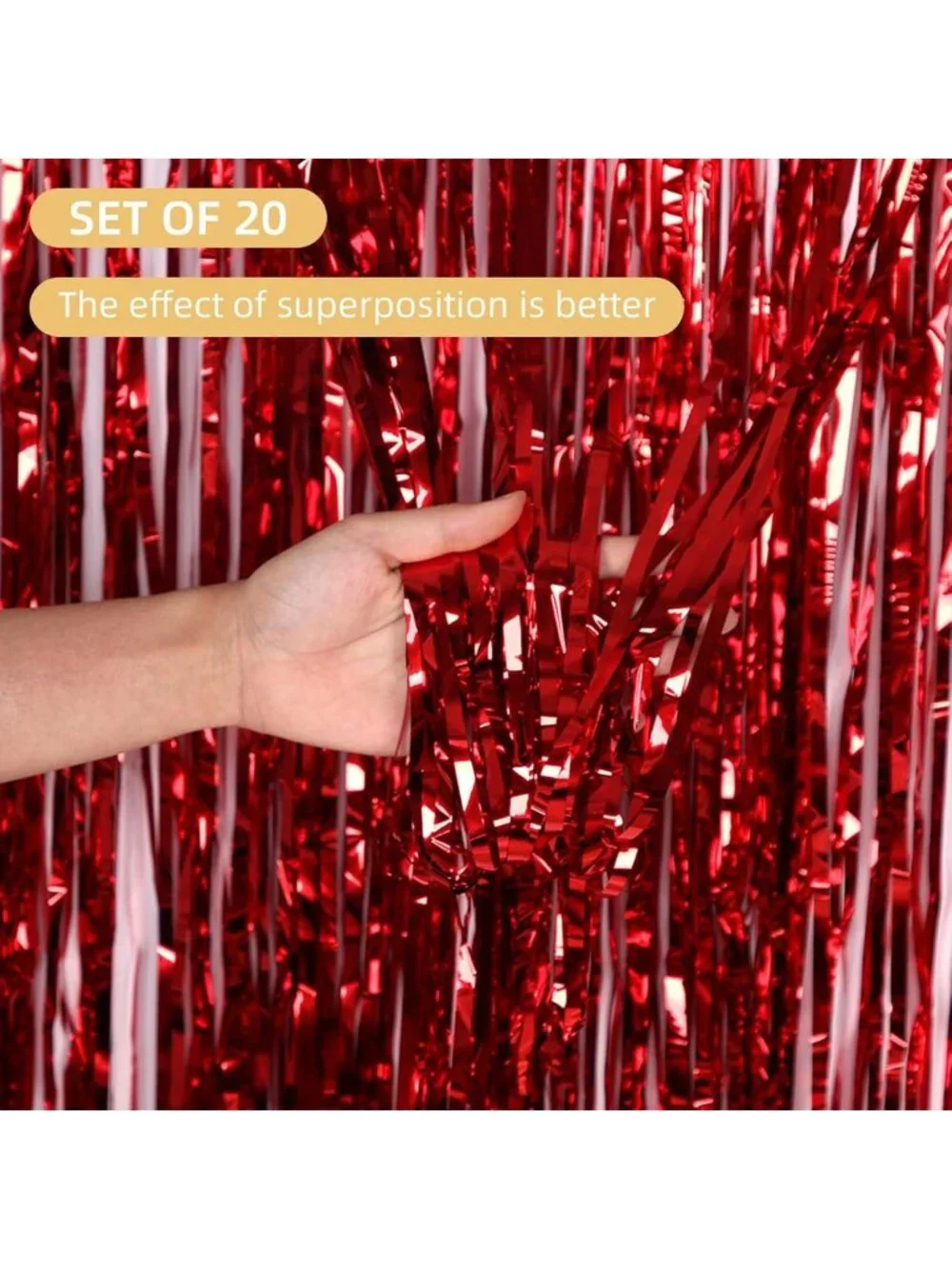 20 Pack Red Foil Fringe Curtains - Metallic Tinsel Streamer Backdrop for Parties